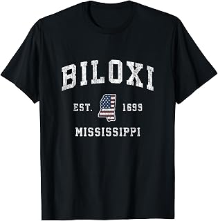 Biloxi Mississippi MS Vintage American Flag Sports Design T-Shirt for Women Kids Men