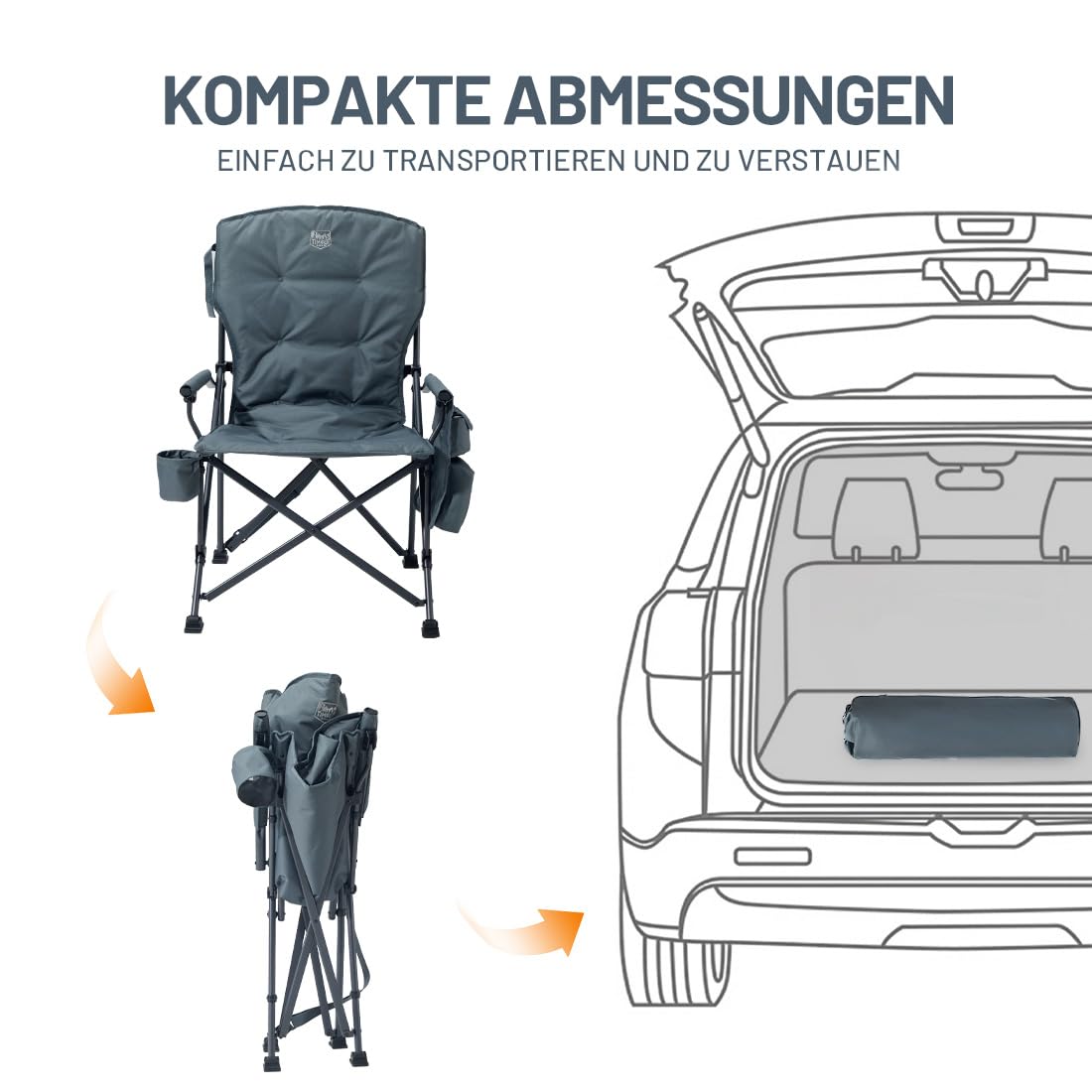 TIMBER RIDGE Campingstuhl Faltbar 4cm Gepolsterter Klappstuhl Camping 62cm Breiter Sitz & 68cm Hohe Rückenlehne Faltstuhl Belastbar bis 230kg mit Kühltasche & Getränkehalter für Camping Angeln Garten