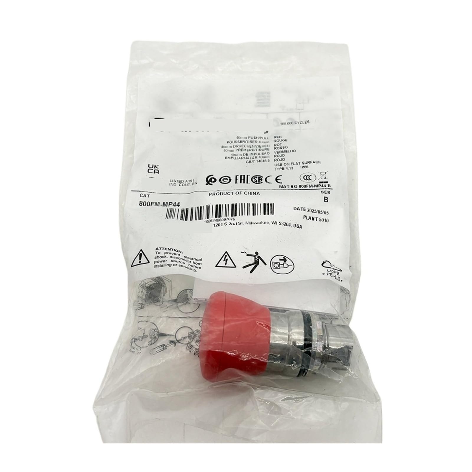 Bouton d'arrêt d'urgence 800FM-MP44 pour stopper la casse machine en atelier