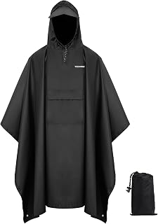 Hooded Rain Poncho for Adults with Pocket, Unisex Waterproof Lightweight Raincoat Reusable for Hiking Camping