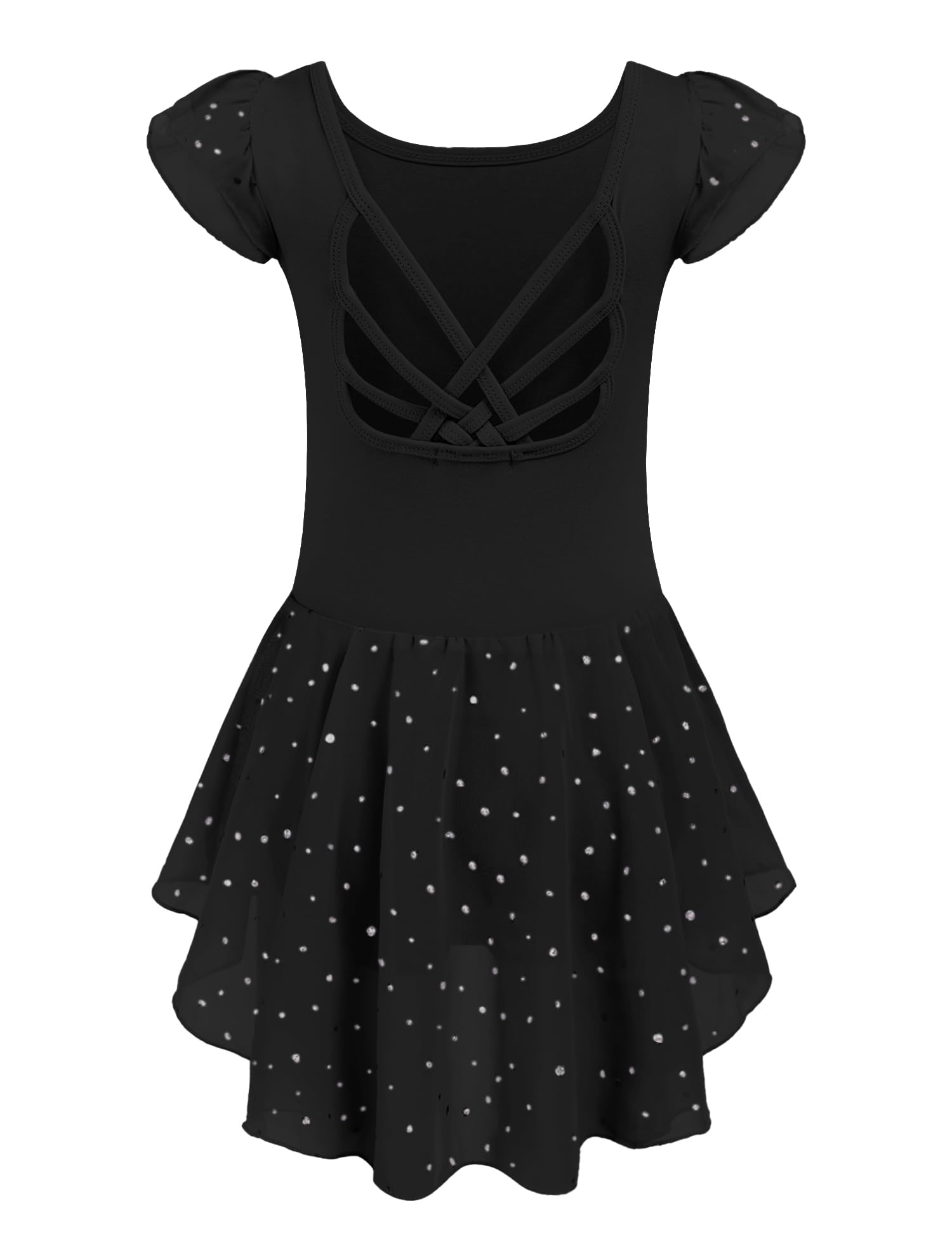 Arshiner Traje de Ballet para Niñas de 2-10 Años Sin Espalda Manga Corta Ropa de Danza Mono de Algodón con Falda Irregular con Lentejuelas — view 11
