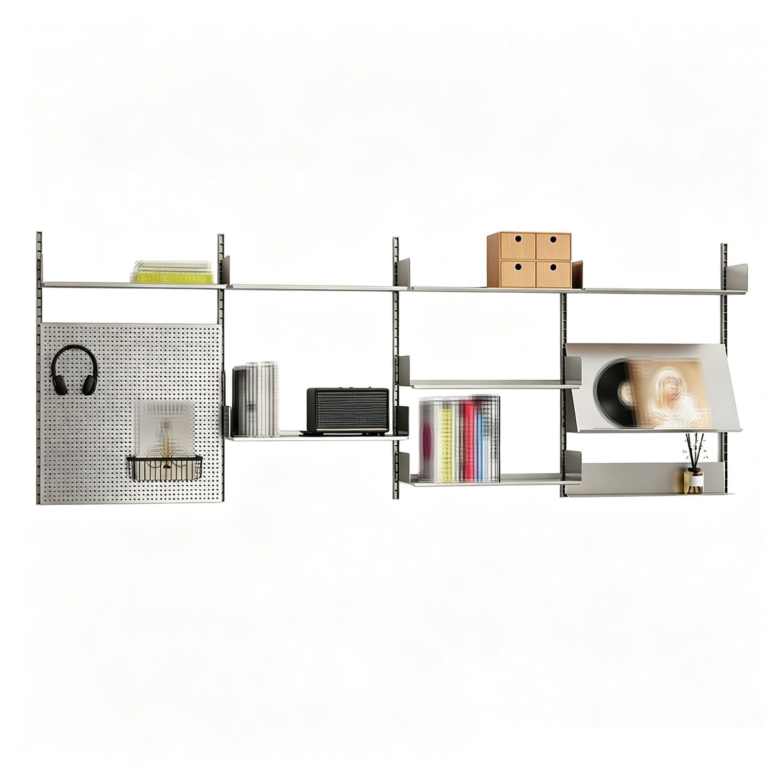 Organizador Pared Herramientas Acero Inoxidable Metal Pegboard Organizer Kit Estantes Ajustables Organizador Hogar Cada Estante Soporta 50Kg para Sala de Estar, Oficina