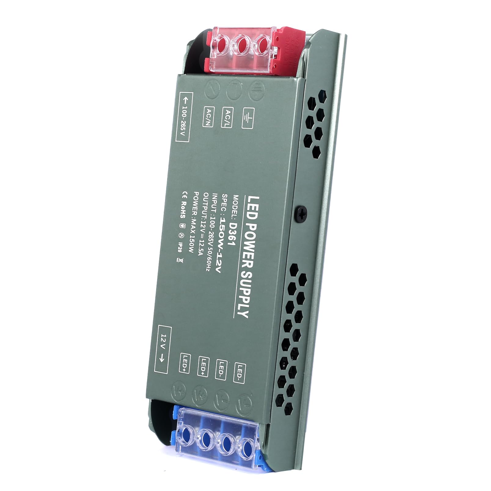BRIMETI LED Driver 12V 150W LED Transformer AC 240V to DC 12 Volt 12,5A Ultra Slim Power Supply Constant Low Voltage Switching, Adapter for Strip Light Cabinet Lights
