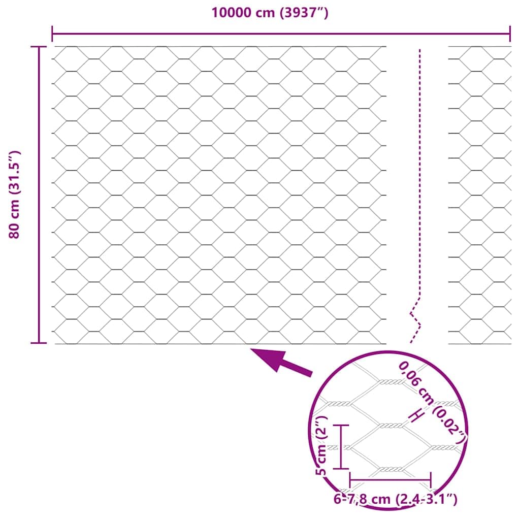 Genérico Cerca Hexagonal Plateado 0,8 x 100 m Acero galvanizado,Bricolaje,Vallas de jardín,Paneles de Vallas,Plata,42005752