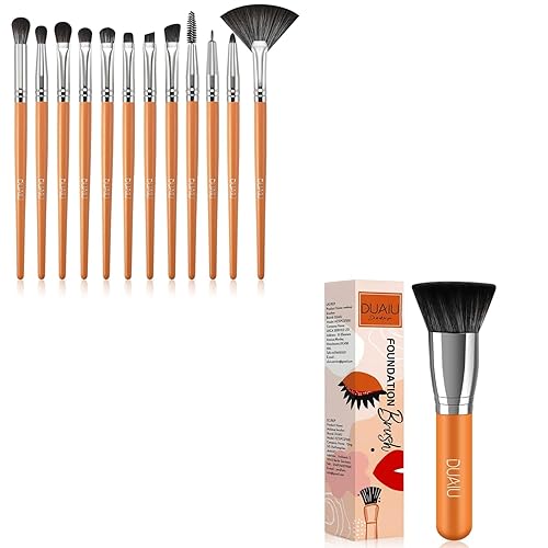 DUAIU 12 brochas de sombra de ojos con parte superior plana Kabuki para base, brochas de maquillaje para crema líquida en polvo, sombra de ojos,