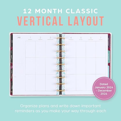 Miniatura 2 de Happy Planner - Agenda de 12 meses encuadernada en disco, enero de 2024 a diciembre de 2024, agenda diaria, semanal y mensual, tamaño clásico,