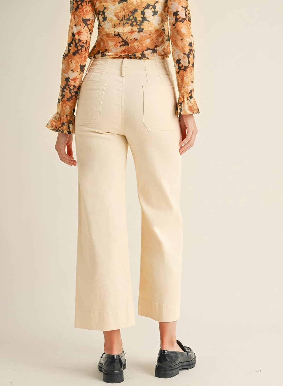 miduo Womens High Waisted Cropped Wide Leg Stretchy Straight Pants Trousers with Pockets - Image 5