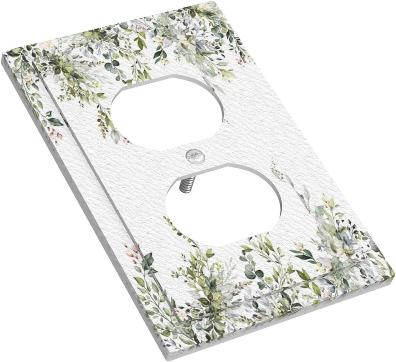 Sage Green Eucalyptus Boho Watercolor Leaves Plant Floral 1 Gang Duplex Outlet Covers Decorative Single Light Switch Covers Electrical Receptacle Wall Plate Plug Switchplate for Bathroom Decor image 3