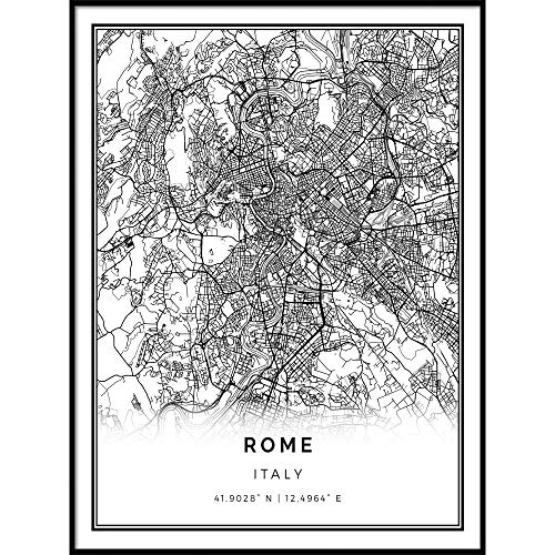 Squareious Rome Map Poster Print | Modern Black And White Wall Art | Scandinavian Home Decor | Italy City Prints Artwork | Fine Art Posters 8.5X11 #TOP12