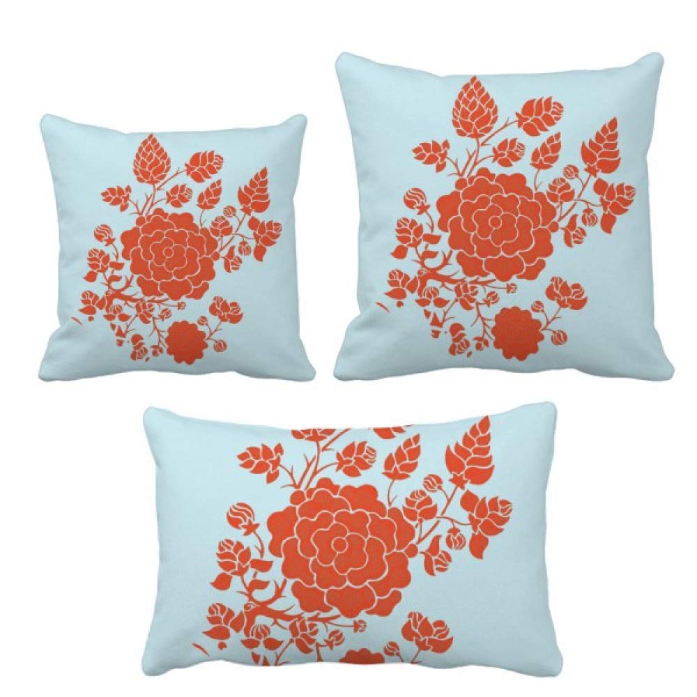 Coussin fleur rouge et plante rose avec insert pour décoration de canapé