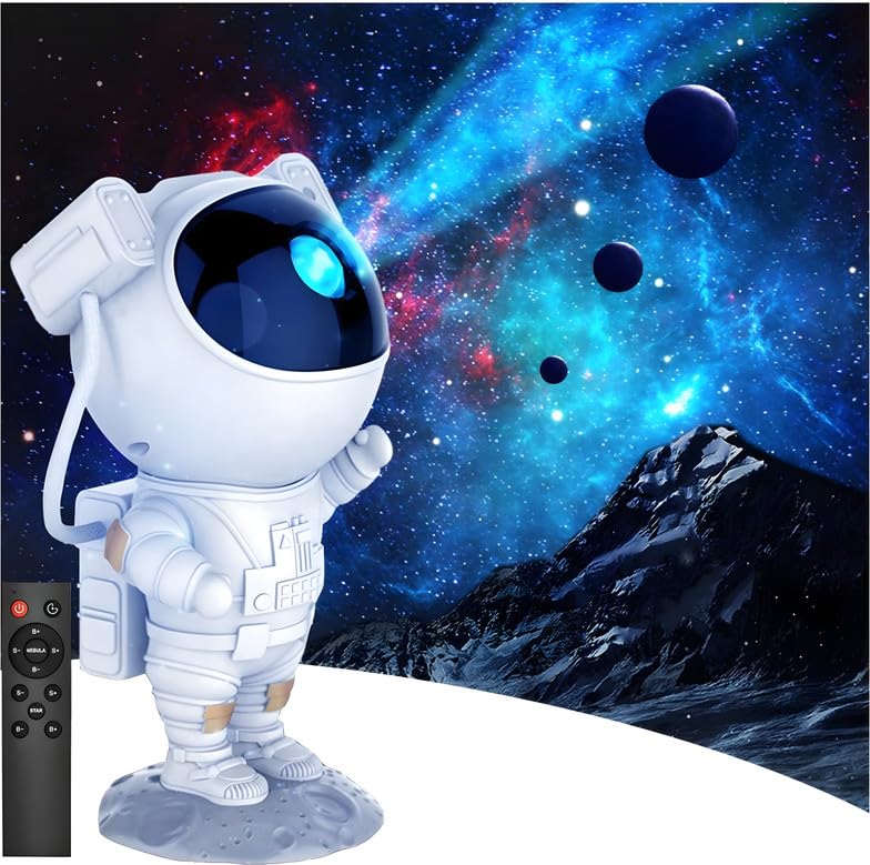 Image of Astronaut Star Projector Galaxy Night Light - 360 Rotating Nebula Lamp with Remote Control & Timer - Space Theme LED Light for Kids Bedroom, Home Decor & Gifts - Multicolor