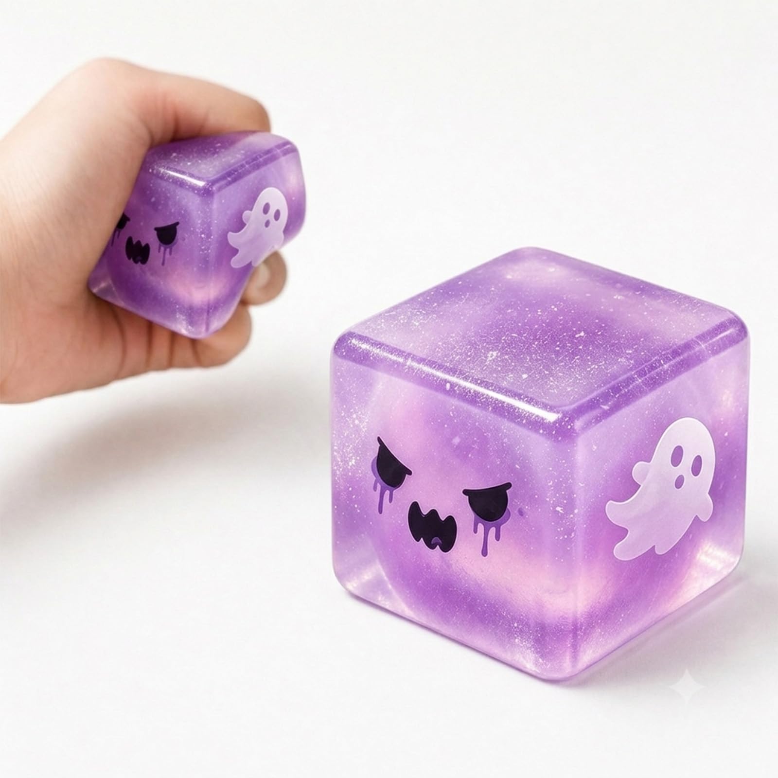 Ghost Glitter Cube Squishy Toy, Spooky Halloween Shaped Stress Relief Toy