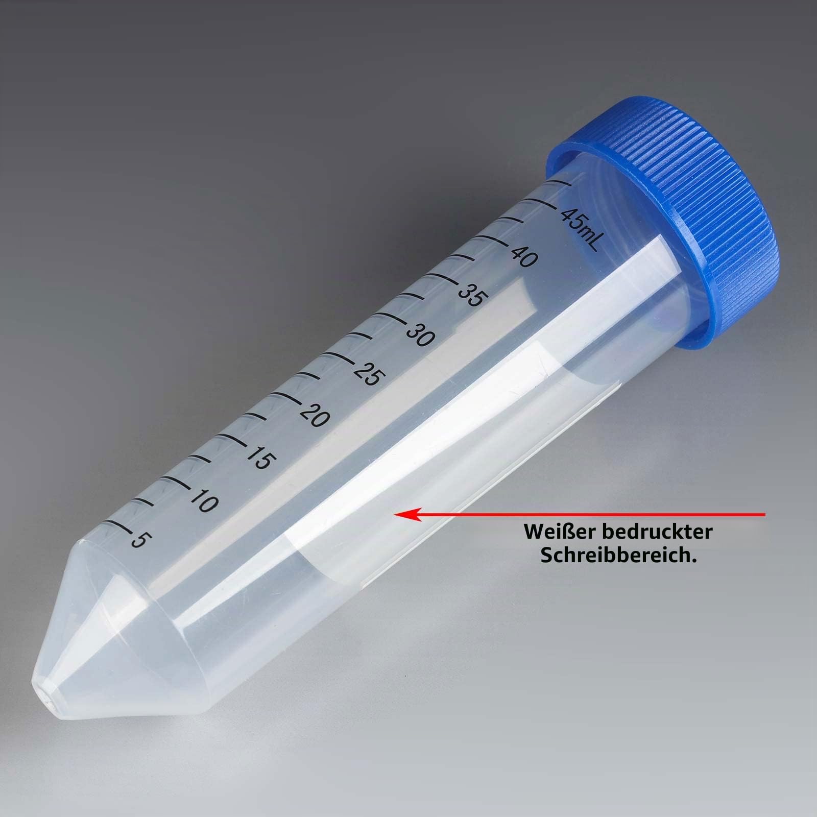 Globe Scientific 50mL Centrifuge Tube with Attached Blue Flat Top Screw Cap, 6288, Polypropylene, Sterile, Printed Graduation, 25/Bag, 500/CS