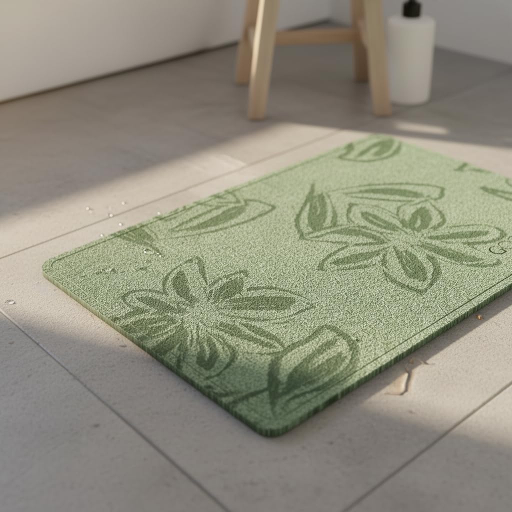 Tappeto Bagno Asciugatura Antiscivolo, 穆清, 60x90cm | Tessuto, design floreale, tessitura stereo, lavabile a mano, assorbimento acustico, per il bagno, per pavimento