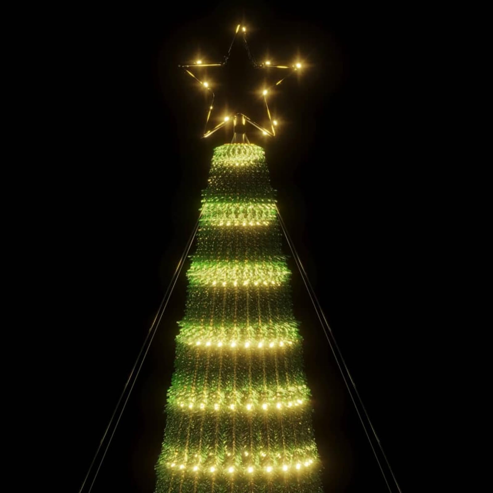 IKAYAA Albero di Natale Luminoso da Esterno 8 Giochi di Luce Struttura in Metallo Puntale a Stella Decorazioni Natalizie Interno Esterno -Bianco caldo-300 cm
