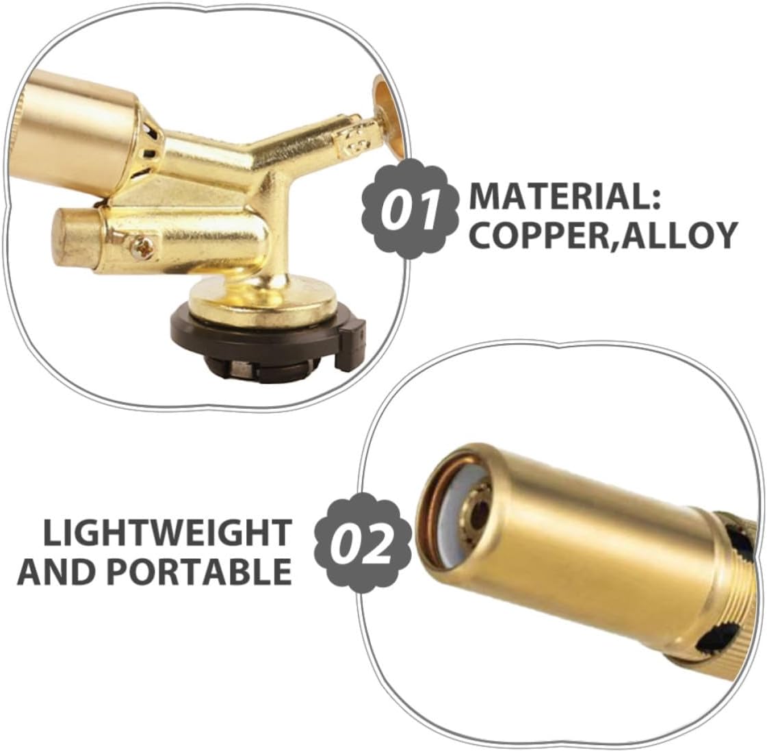 2pcs Adjustable Gas Flame Torch Head for Cooking and Camping, Portable Lightweight Copper Alloy Torch with Compact Design for Welding and Outdoor Use