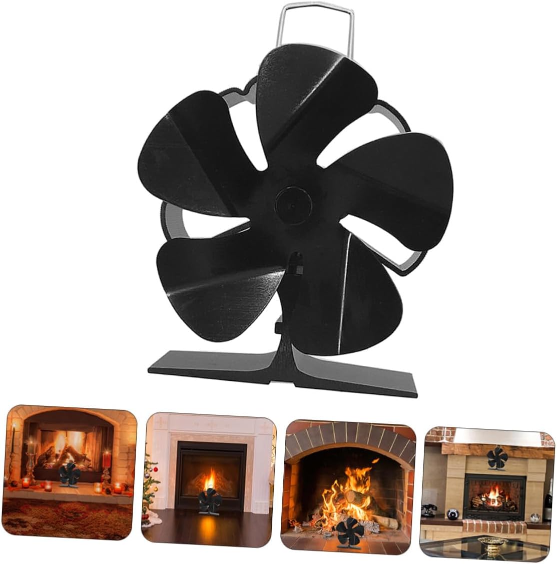 Mipcase Heat Powered Stove Fan Mini 5-blade Silent Metal Fireplace Fan Black Heat- Circulator for Residential Wood Stove Heating