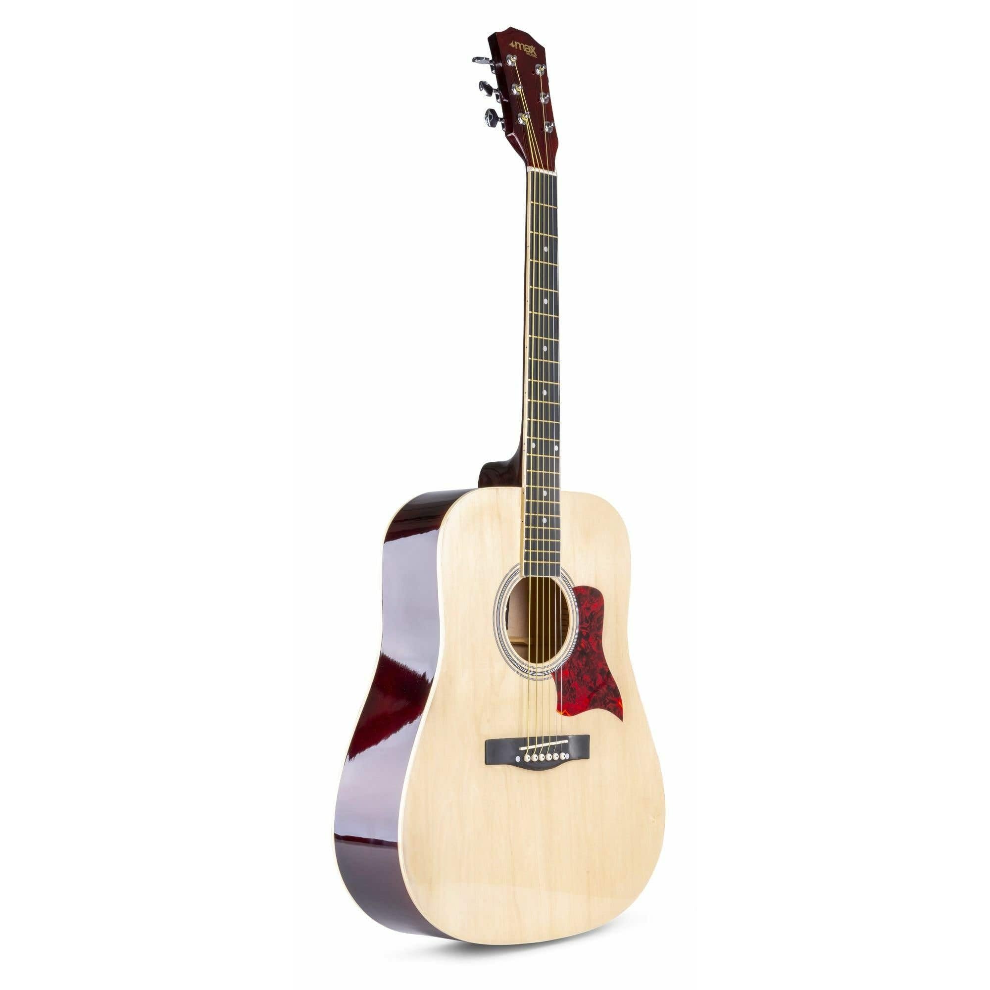 MAX SoloJam Akustik Gitarre Set - Westerngitarre, Gitarrenständer, Notenständer, Gitarrentasche, Plektrum, Gitarrenstimmgerät, Saiten, Gitarren-Starterset mit Zubehör - Natur