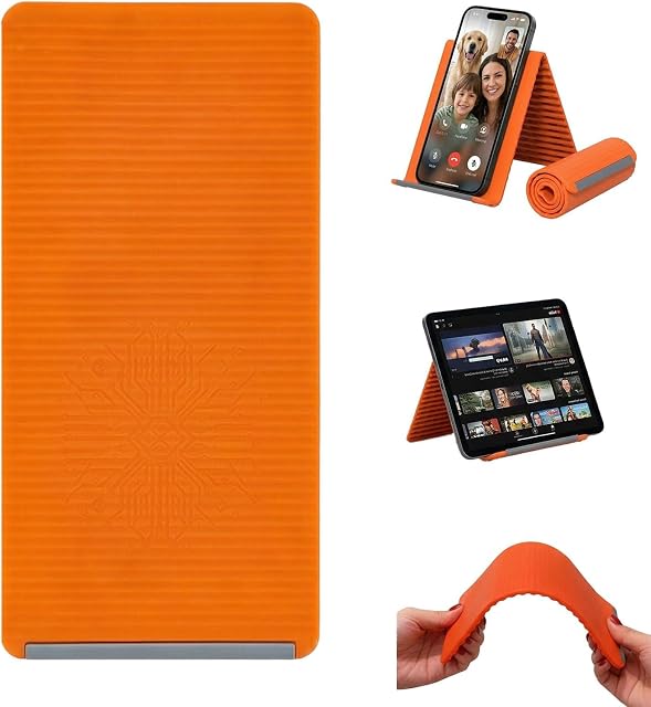 Porte-phone pliable en silicone portable, support de téléphone en aluminium flexible en silicone, conception pliante plieuse inclinable, pour tablette téléphonique (Orange)
