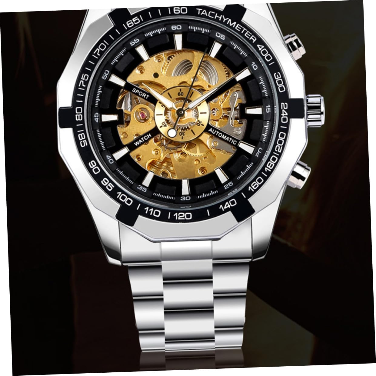 Reloj Mecánico Automático para Hombre Esqueleto Esfera Negra, Movimiento Luminoso, Correa de Acero Inoxidable y Diseño Casual para Negocios y Uso Diario