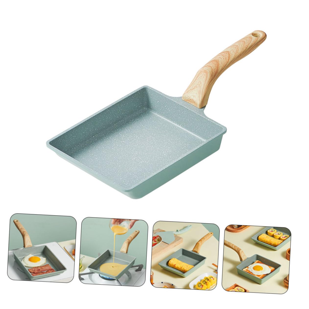 Padella Tamagoyaki Rettangolare Antiaderente Manico in Legno Ergonomico Padellino per Uova e Frittate Giapponesi Distribuzione Calore Uniforme per Cucina Quotidiana