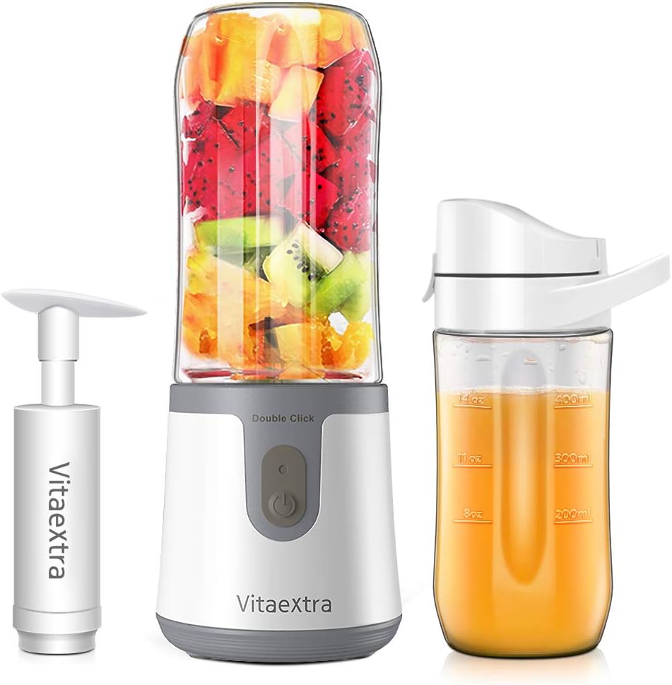 Portable Blender for Smoothies and Shakes, Personal Blender with Rechargeable USB, Mini Blender with 2 Vacuum Juicer Cup & Pump, Fruit Vegetable Blender with Stainless-Steel Blades, BPA Free