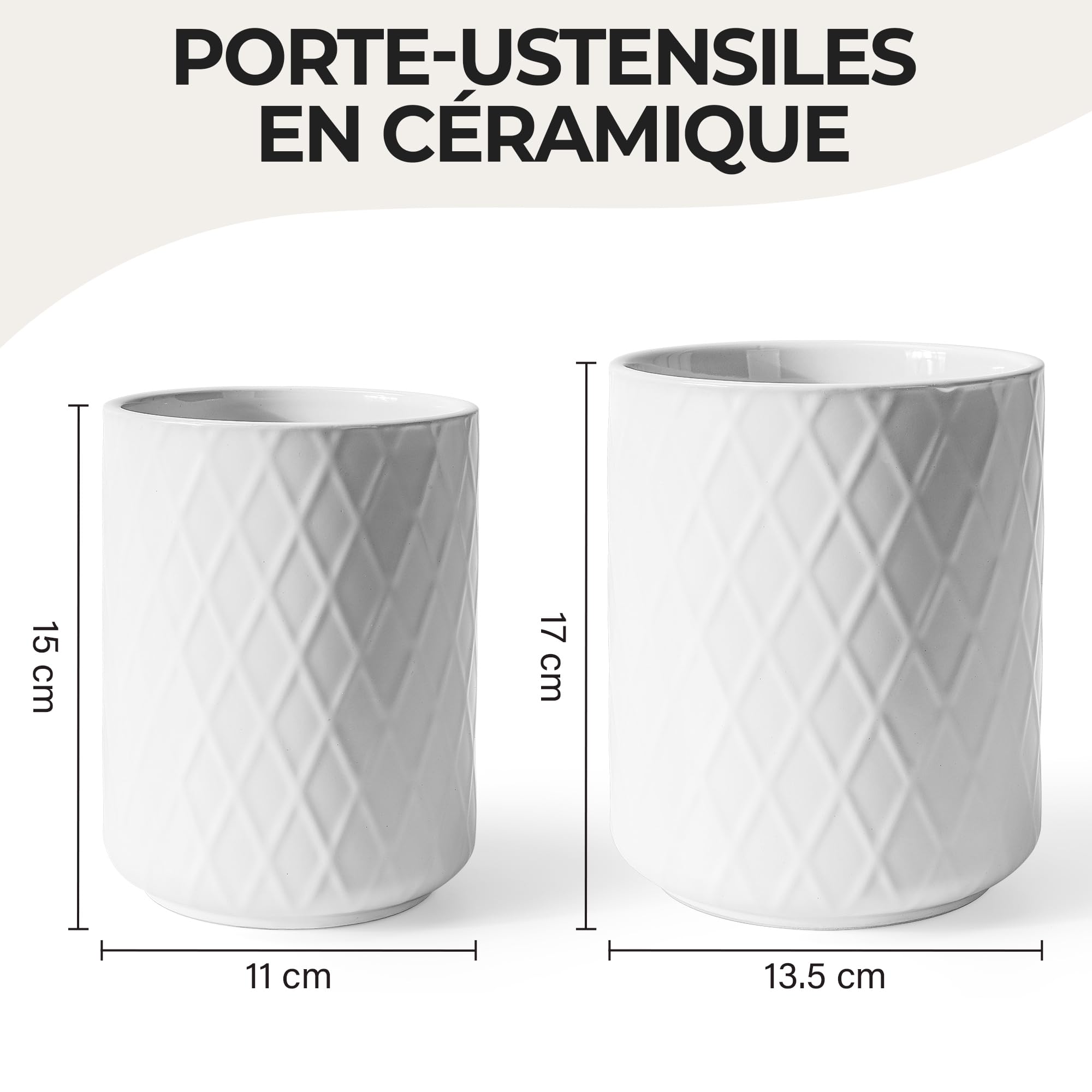 MIAMIO – Support d'Ustensiles de Cuisine en Céramique / Ensemble Organisateur de Cuisine, Décoration de Ferme pour l'Organisation du Comptoir et le Rangement des Couverts, Cuillères (Blanc)
