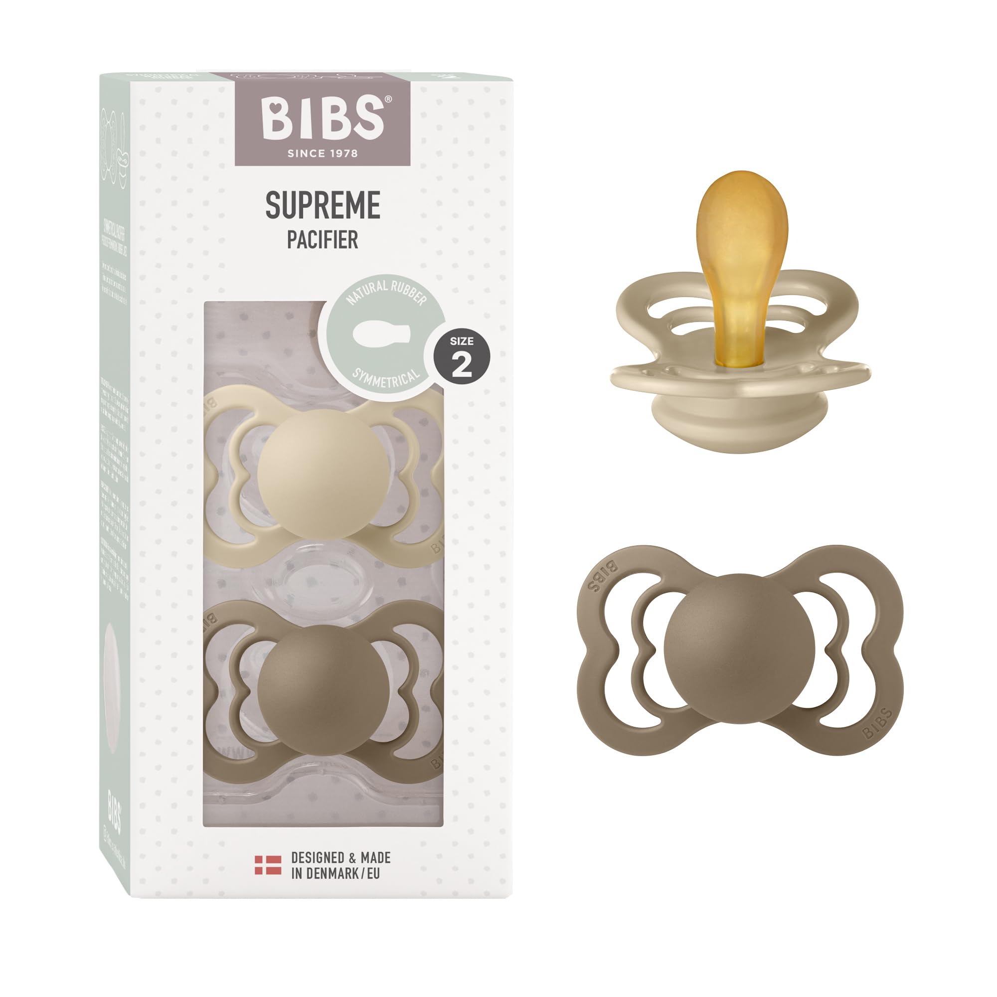 Bibs Pacifier Supreme Latex Size 2 - Toddler (+6M) 2pcs - Vanilla/Dark Oak