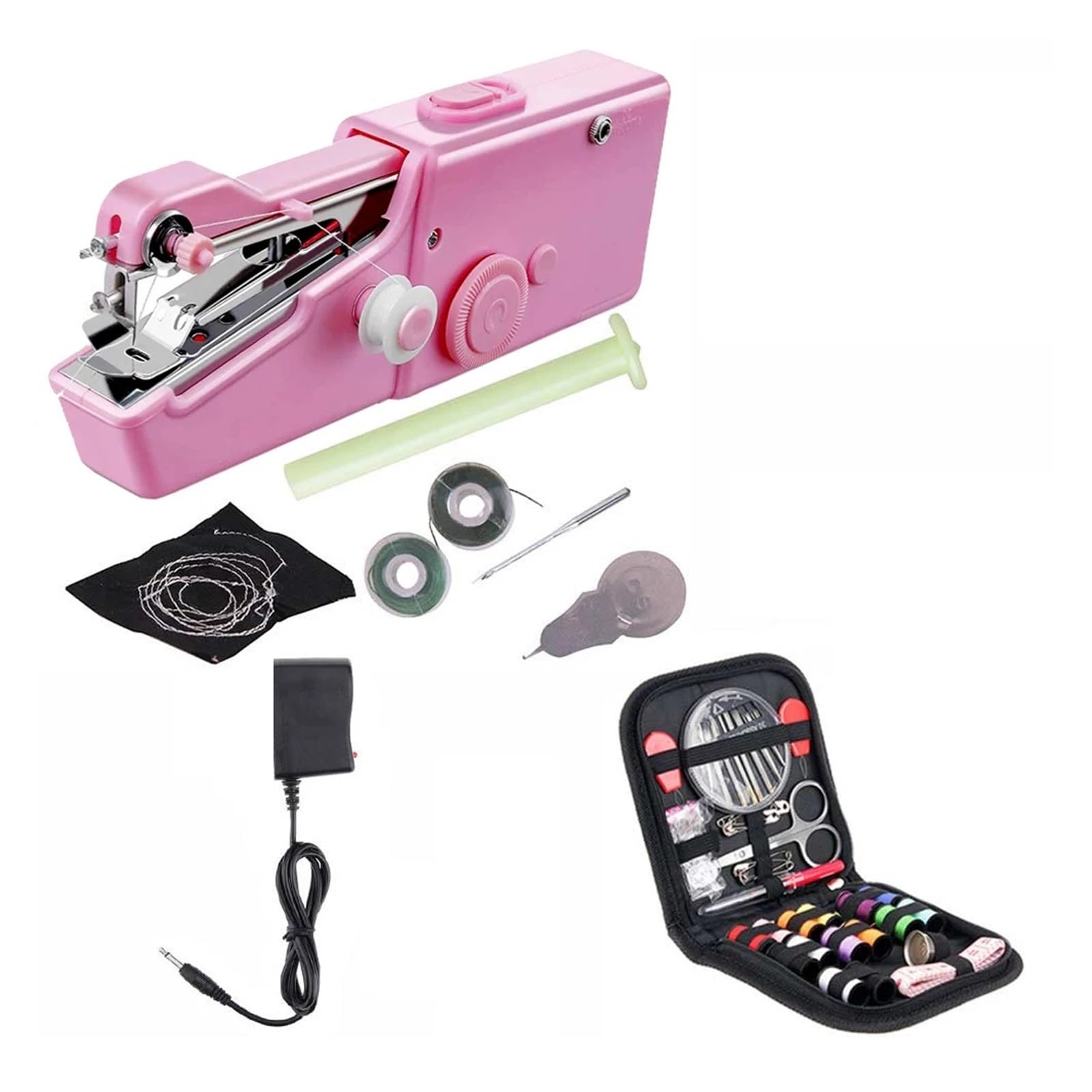 Mini Maszyna Do Szycia Ręcznego Robótki Elektryczne Przenośne Szybkiej Naprawy DIY Ubrania Szycie Sprawia że Wszystko Wydaje Się łatwe(Pink A)