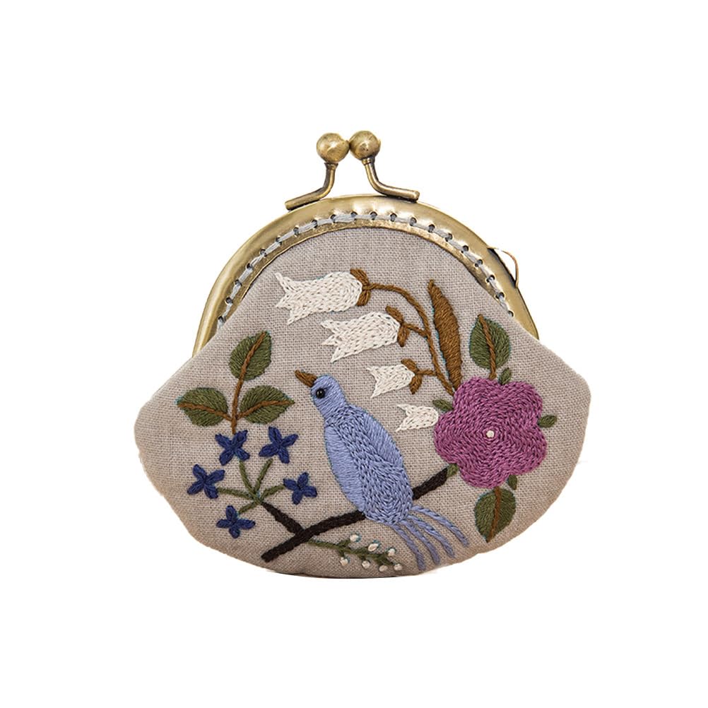 1 Set Coin Purse Embroidery Pouch Making Kit Lock Embroidery Tool DIY Coin Bag (Birds Style)