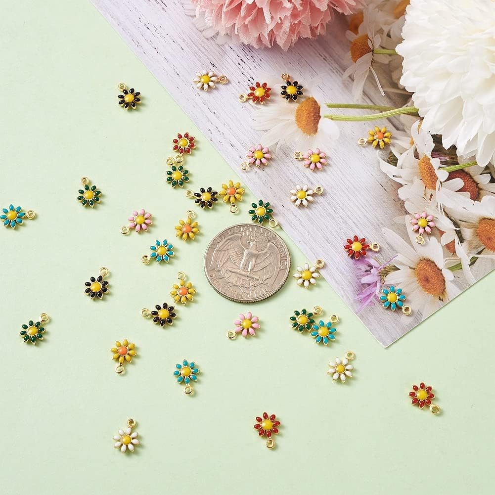 42pcs Enamel Flower Charms Golden Plated Sunflower Pendants Spring Theme Dangle Charms for Earrings Necklaces Bangles Jewelry Making - Image 4