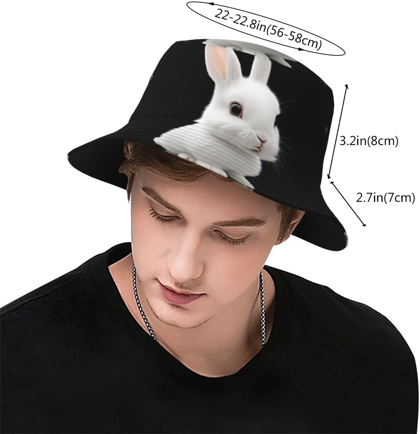 Pink and White Rabbit Prints Summer Outdoor Travel Bucket hat, a Beach Sun hat Suitable for Both Men and Women