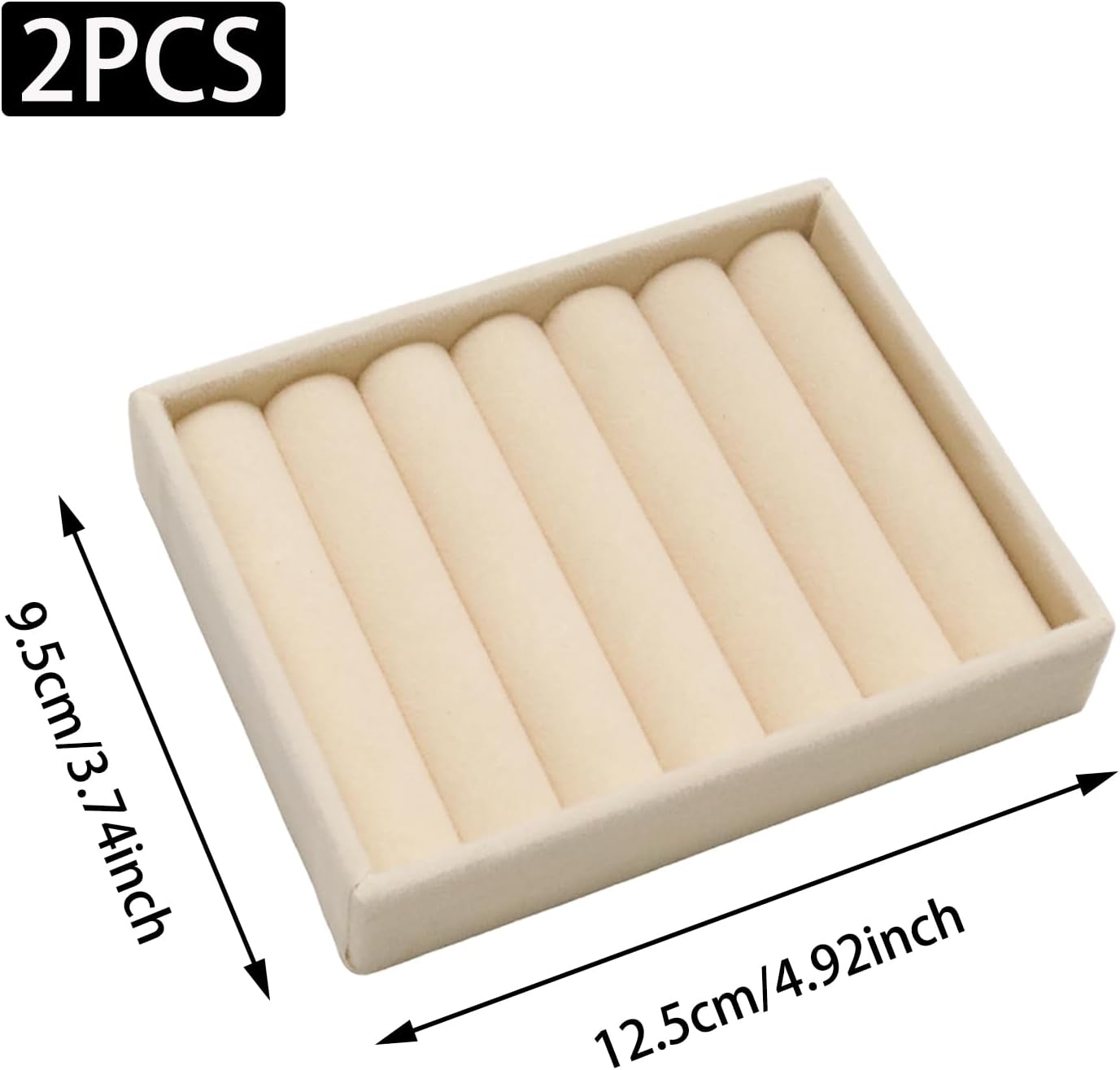 2PCS Stackable Velvet Jewelry Tray, 7-Slot Ring Organizer, Beige