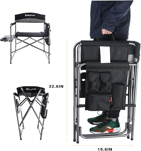 Miniatura 7 de KingCamp silla de director plegable de campamento, silla con asiento acolchado de gran tamaño con mesa y bolsillos laterales, soporta 396 libras
