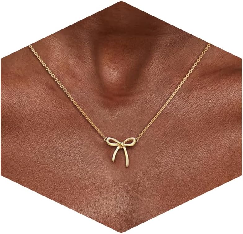 - 14K Gold Plated Necklace for Women - Bow Necklace - Dainty Necklace Cute Small Tiny Bow Pendant Choker Chain Necklace Trendy Necklaces for Women Jewelry Gift