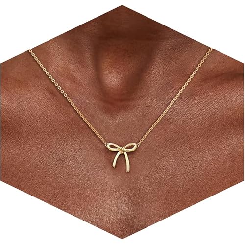 Risamil Necklace for Women Trendy Stuff, Dainty Bow Necklace 14K Gold Plated Cute Choker Small Pendant Charm Necklaces Personalized Jewelry Gifts