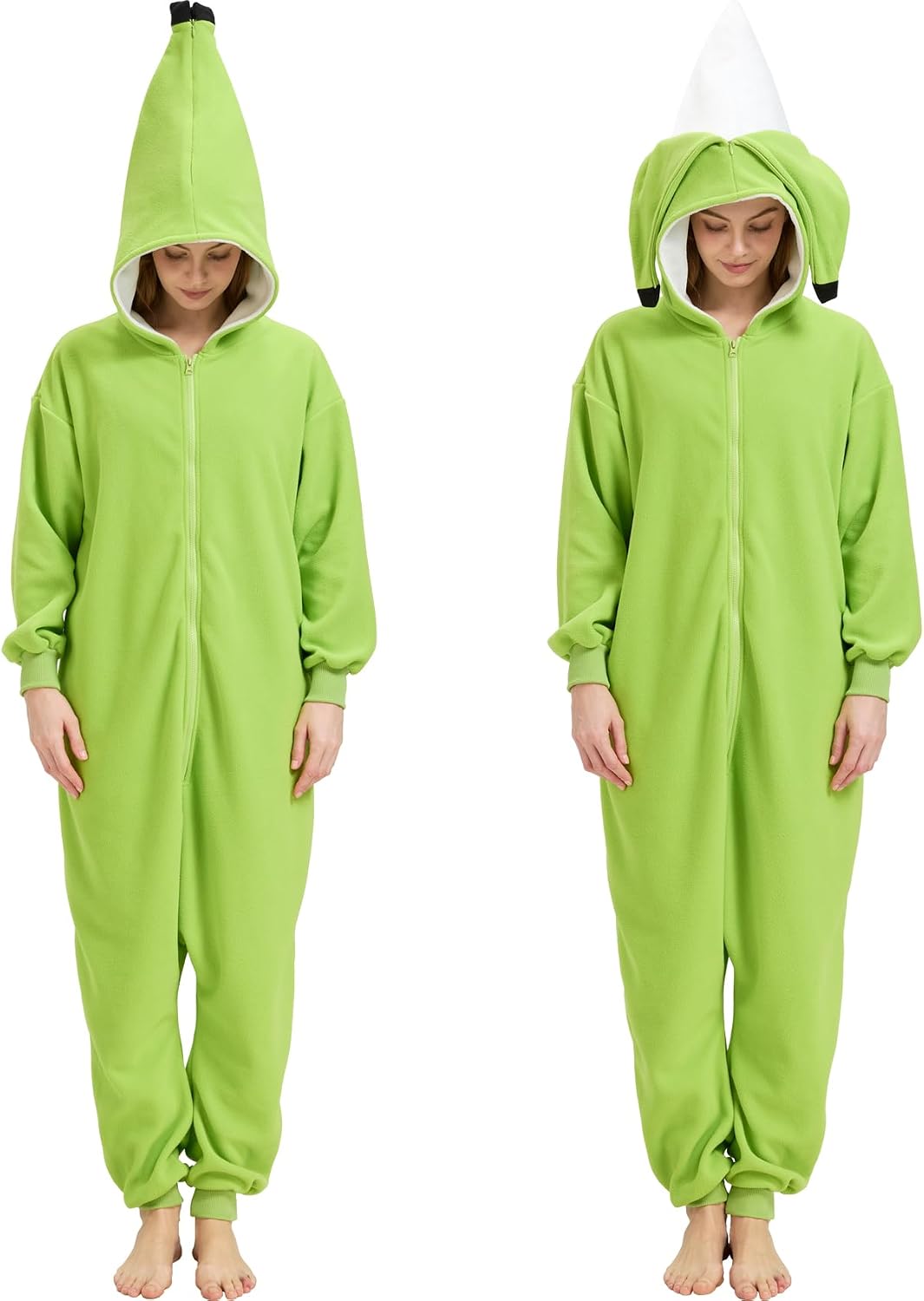 Adult Banana Onesie Fruit Costume with Peel - Halloween Cosplay One-Piece Pajamas for Men and Women