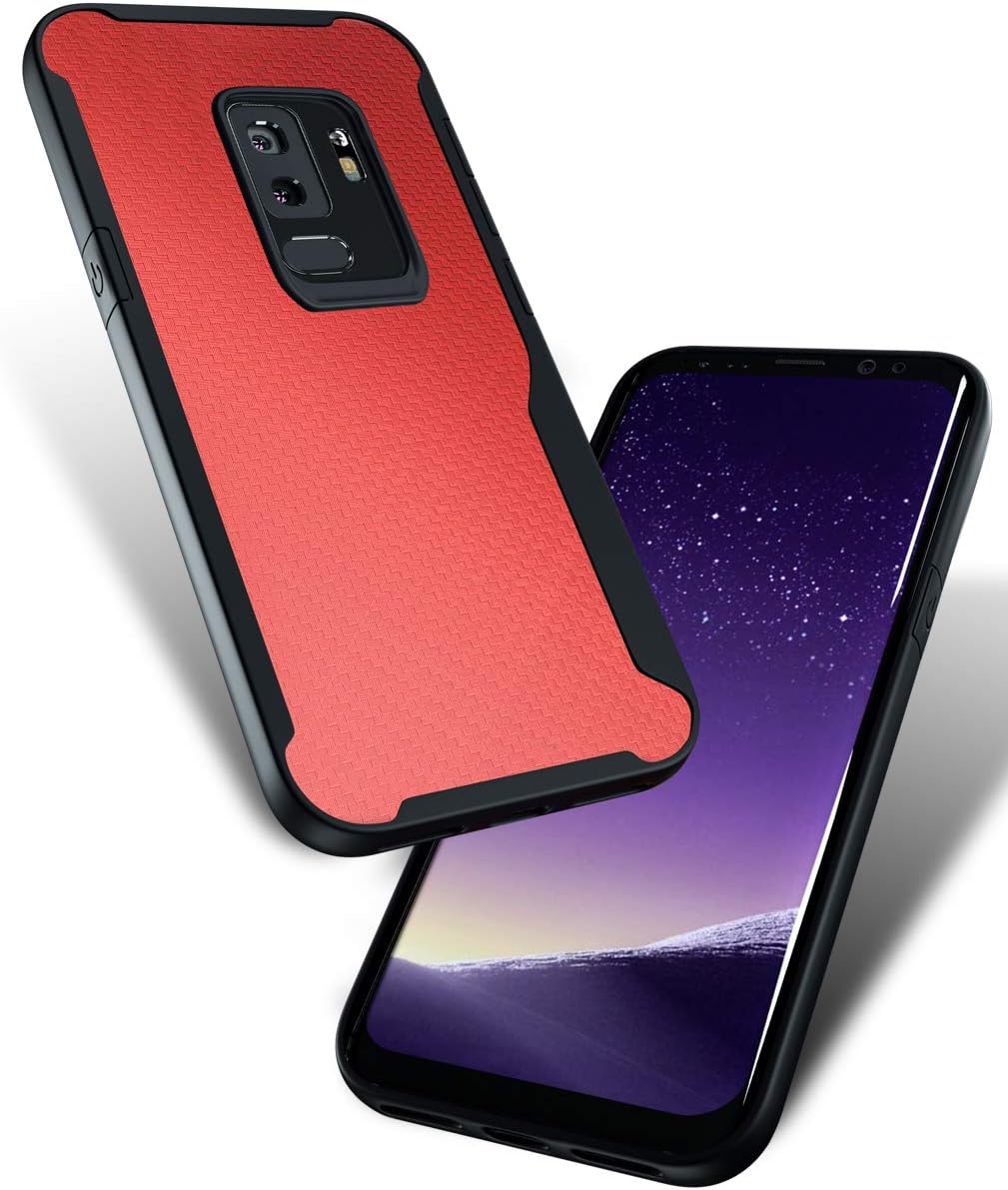 Kitoo Designed for Samsung Galaxy S9 Plus Case, Carbon Fiber Pattern, 10ft. Drop Tested, Wireless Charging - Red