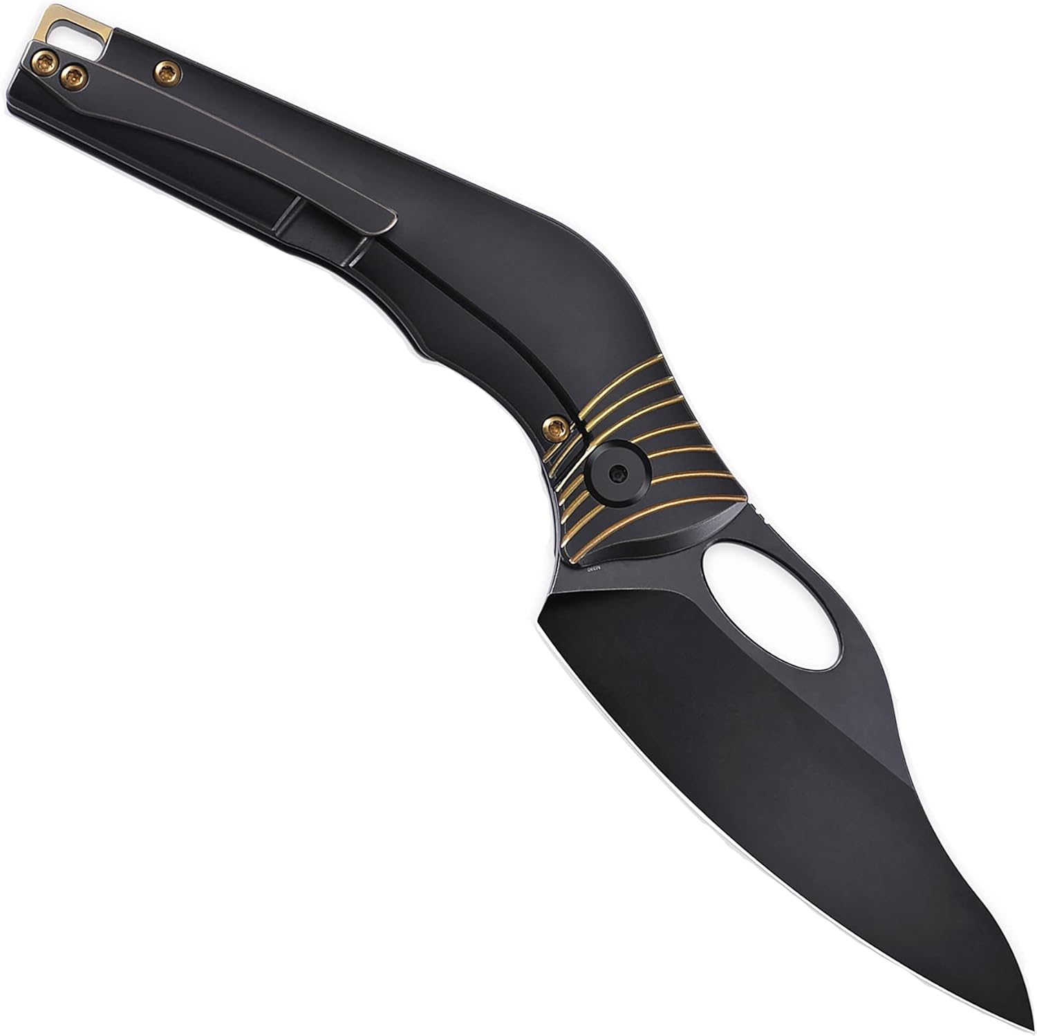 Amuse-C04 Thumb Hole Knife,3.85" M390 Steel Blade PVD Processing,6AL4V Titanium Handle,Frame Lock Folding Knife,Titanium Pocket Clip(Black)