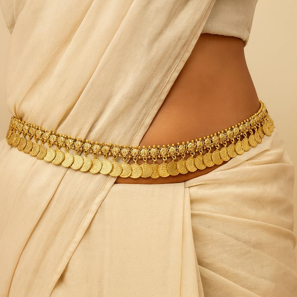 I Jewels Gold Plated Indian Wedding Bollywood Coin Tassel Adjustable Waist Chain/Belly Chain/Kamarband For Women (B059FL)