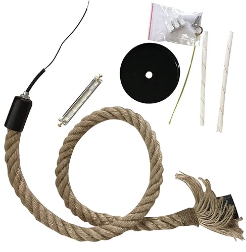 Miniatura 9 de MQ Lámpara colgante de cuerda de cáñamo vintage, lámpara colgante de una sola cabeza 3.3 pies, cable de linterna E26 E27, enchufe para iluminación