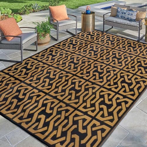 SAND MINE Reversible Mats, Plastic Straw Rug, Modern Area Rug, Large Floor Mat and Rug for Outdoors, RV, Patio, Backyard, Deck, Picnic, Beach, Camping, Trailer, Black & Brown, 9' x 12' - Image 5
