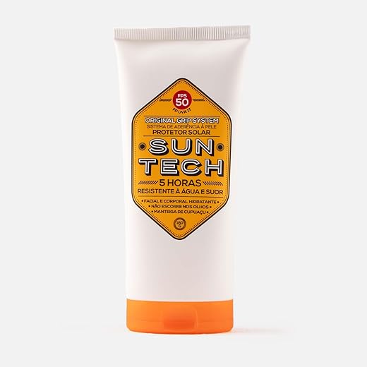 SUN TECH Protetor Solar Corporal FPS 50 180 g – Grip System de alta aderência, amplo espectro UVA/UVB, resistente à água e suor, hidrata com manteiga de cupuaçu