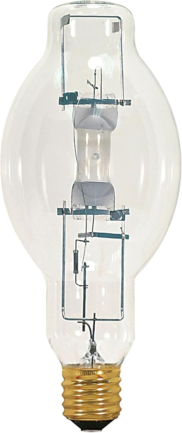 Satco S5845 1000W Metal Halide HID Lamp, Probe Start, 4200K Cool White, 110000 Lumens, Clear, Mogul Base, BT37, 360 Degree Beam Angle, 15000 Rated Hours (6 Pack)