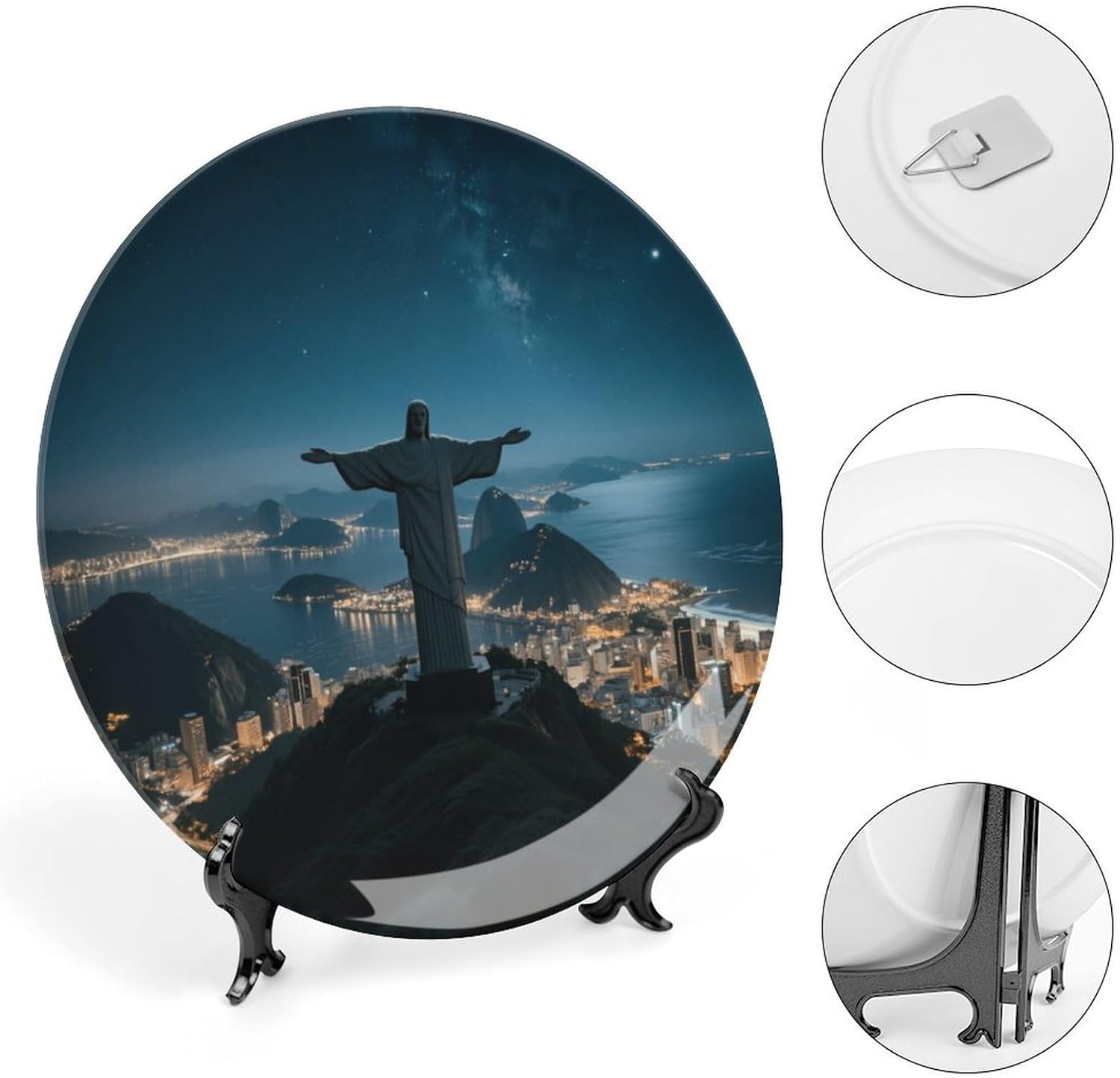 Bone China Decorative Plates Christ of Janeiro Ceramic Decorative Plate Wall Decor with Display Stand Ceramic Ornaments for Wall Hanging Decoration