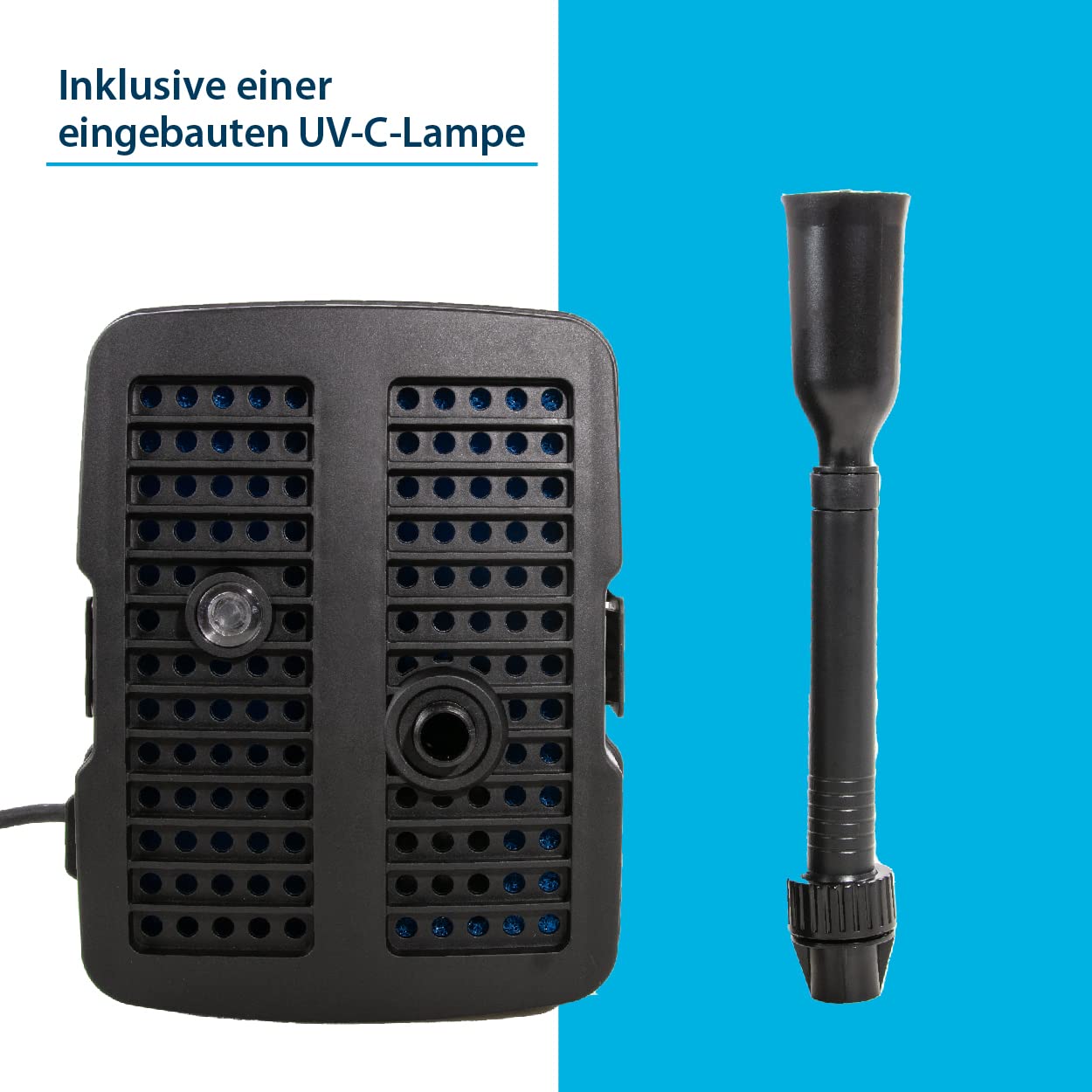 AquaForte GFU-2505 Pompe pour fontaine + 5W UV-C, Puissance 24W, Puissance max. Hauteur de refoulement 1,6 mètres, Max. Débit 1 m3 par heure, Débit max. Taille du bassin 1,5 m3, raccord 13/19/25 mm