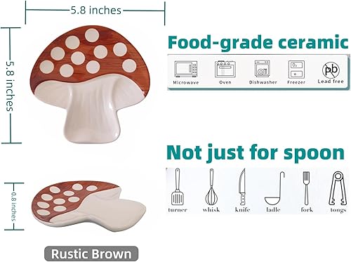 Miniatura 5 de Lindo soporte para cuchara y soporte de cerámica para la parte superior de la estufa, soporte para cuchara de café y cocina en forma de hongo para