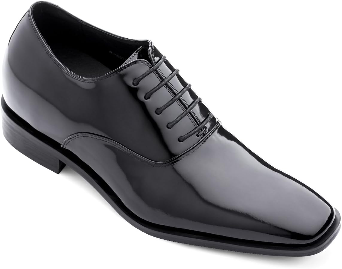 TOTO Men's Invisible Height Increasing Elevator Shoes - Black Patent Leather Lace-up Formal Oxfords - 3 Inches Taller - H6532B - Size 8 D(M) US