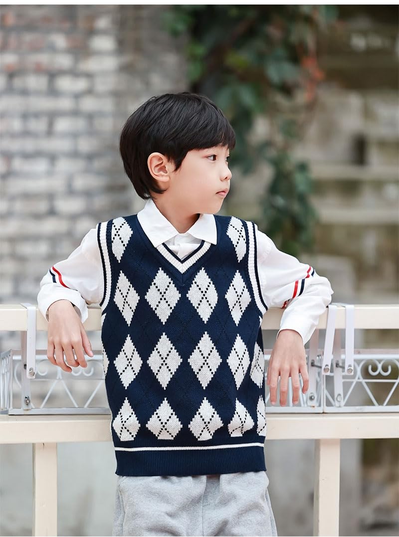 LOLANTA Chaleco de Punto para niños y niñas, suéter sin Mangas con Cuello en V, Jersey Escolar de Punto para niños de 5 a 11 años
