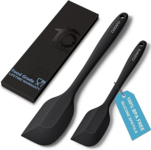 Heat Resistant 600℉ Silicone Spatula, BPA Free Mixing Spatulas set Dishwasher Safe for Nonstick Cookware, Black